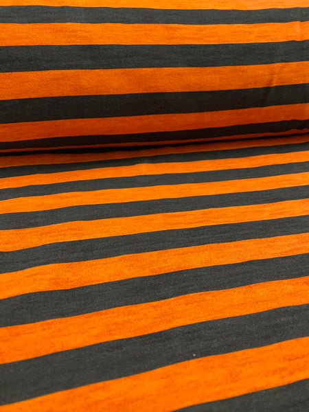 Fabric Orange and Dark Blue / Grey Stripes