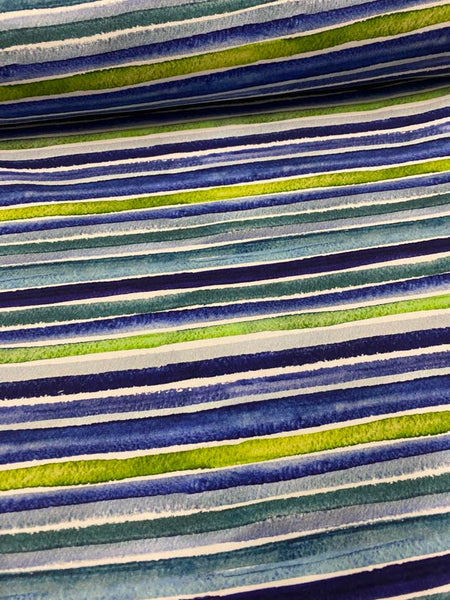Fabric Blue and Green Watercolor Stripes