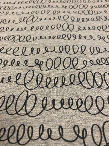 Fabric Curly Scribbles On Heather Grey