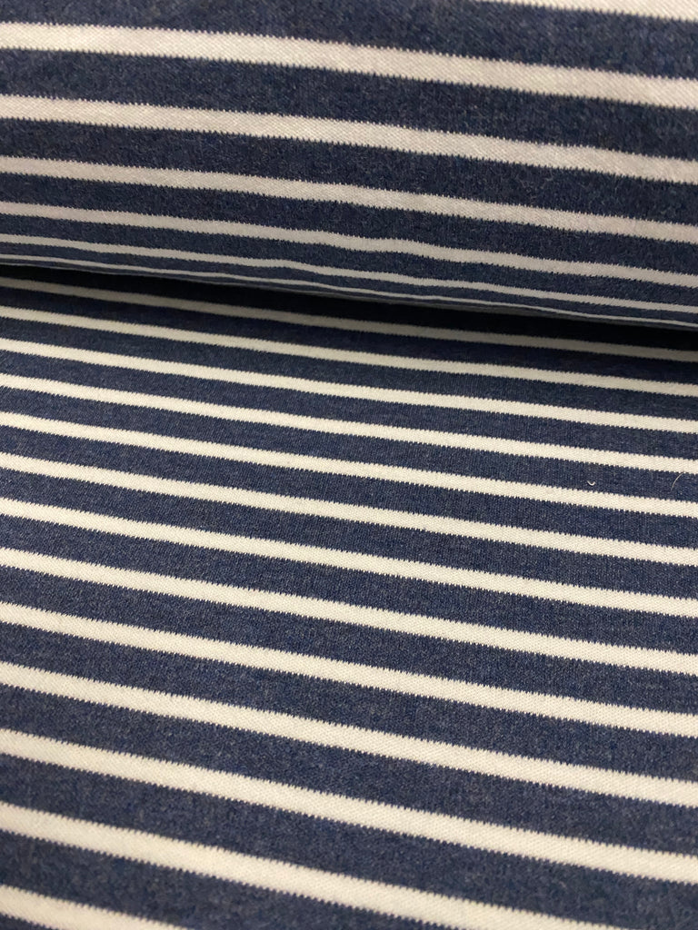 Organic Cotton Heather Stripes Interlock Fabric - Medium Blue