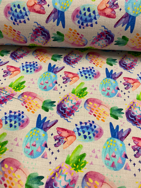 Watercolour Pineapples on PINK Linen