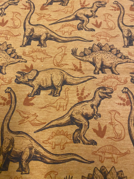 Fabric Tone on Tone Dinosaurs on a FAUX Mustard Heather