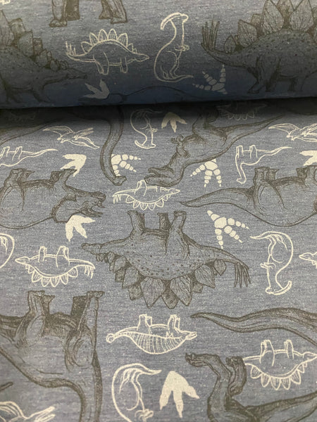 Fabric Tone on Tone Dinosaurs on a FAUX Blue Heather