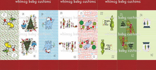 Fabric Advent Calendar Bag Panels Dr. S and the Grumpy Green Guy Collection