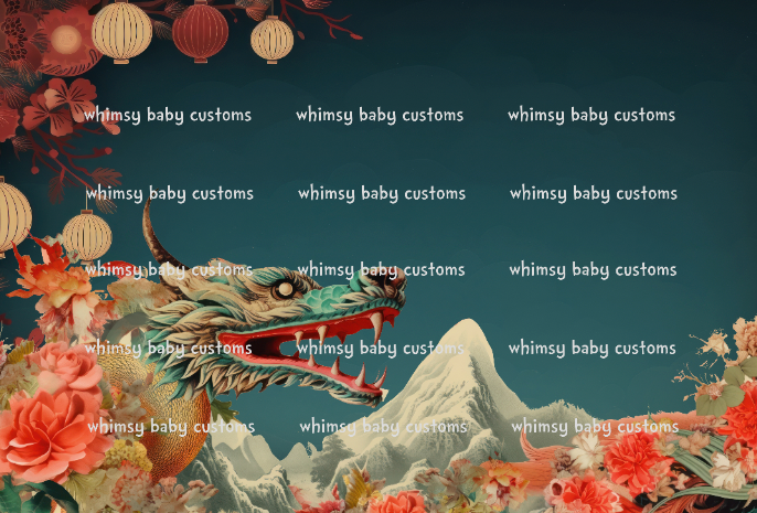 Cityscape Fabric Night Dragon with Flowers (LNY)