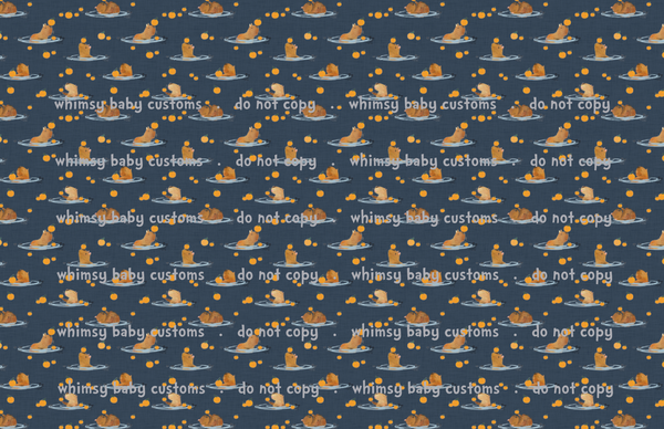 Flash Halloween / Fall Preorder 2024: Fabric Capybara on Navy