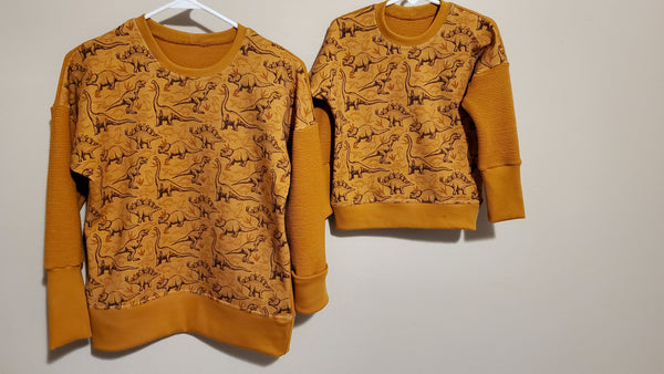 Fabric Tone on Tone Dinosaurs on a FAUX Mustard Heather