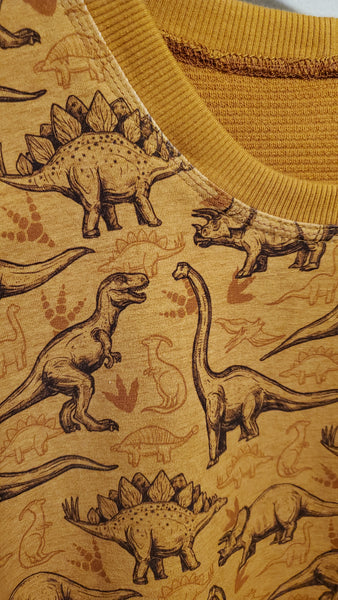 Fabric Tone on Tone Dinosaurs on a FAUX Mustard Heather