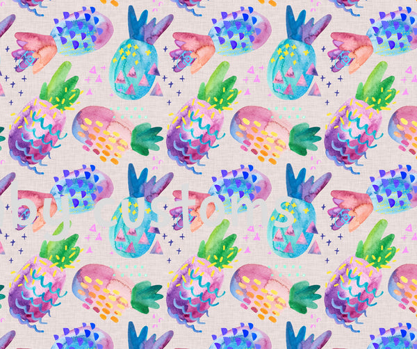 Watercolour Pineapples on PINK Linen