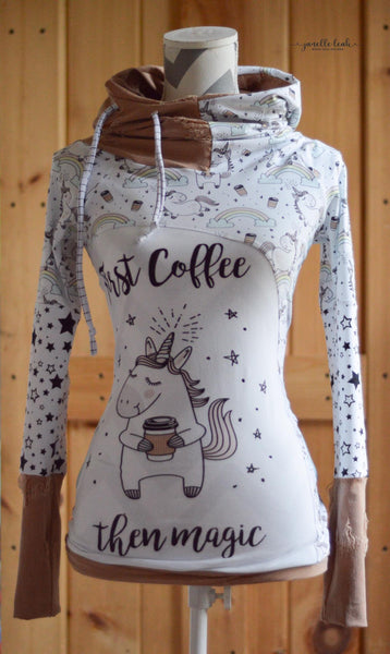 A1005 First Coffee then Magic on White Adult/Romper Panel