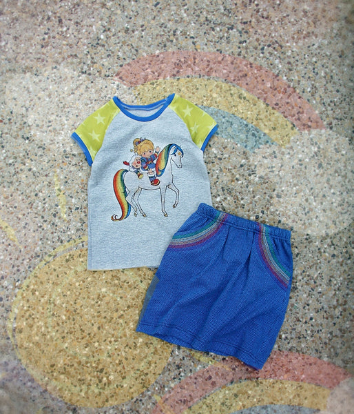 545H Bright Rainbow Girl on Horse Child Panel (on HEATHER GREY)