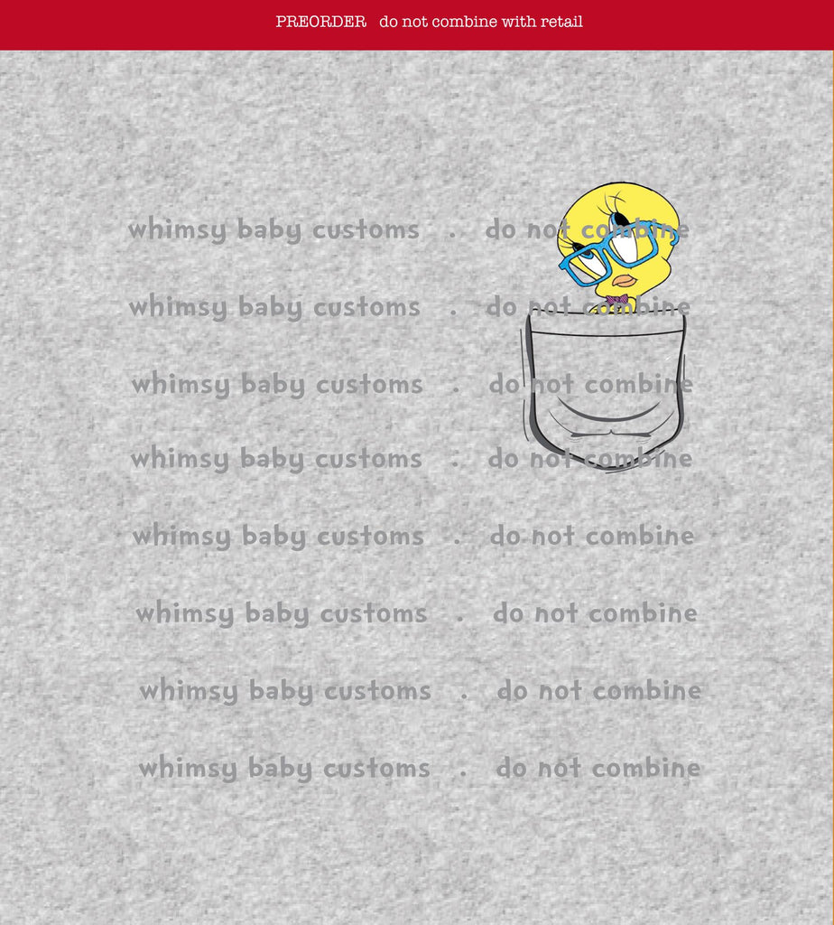413H Child Panel Tweet Bird in a Pocket on Heather Grey