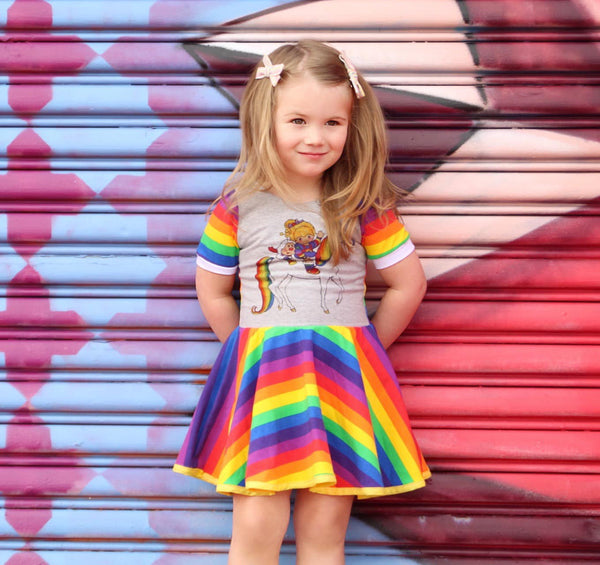 545H Bright Rainbow Girl on Horse Child Panel (on HEATHER GREY)