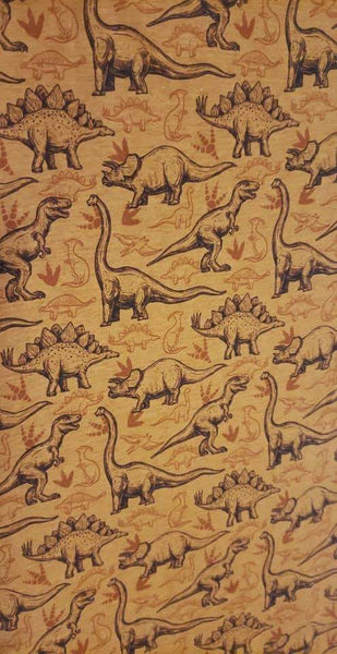 Fabric Tone on Tone Dinosaurs on a FAUX Mustard Heather