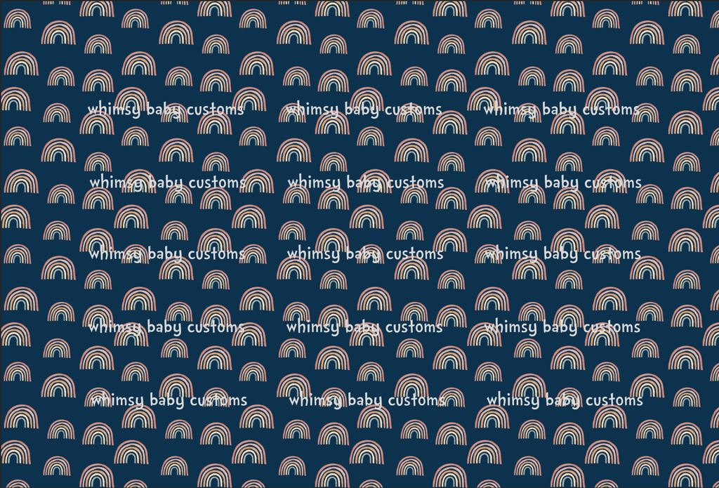Fabric Earthtoned Rainbow Collection Rainbows on Navy