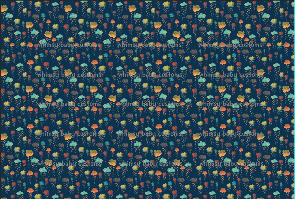 Fabric Earth toned Rainbow Collection Rain Clouds on Navy