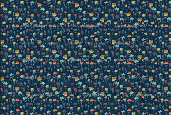 Fabric Earth toned Rainbow Collection Rain Clouds on Navy