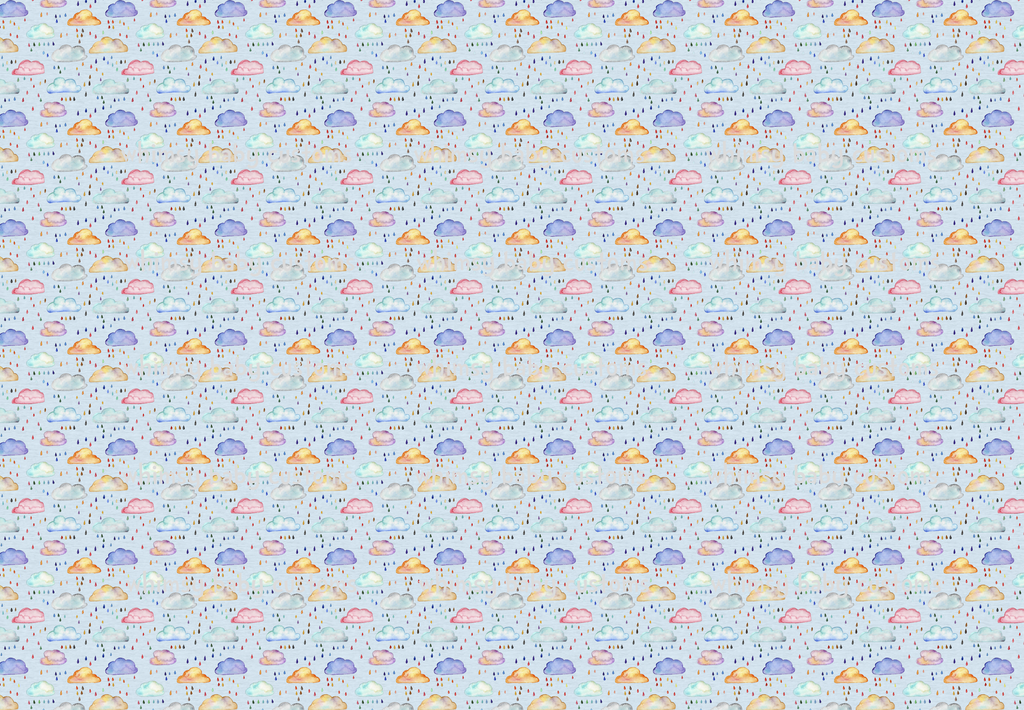 Watercolour Clouds on BLUE Fabric