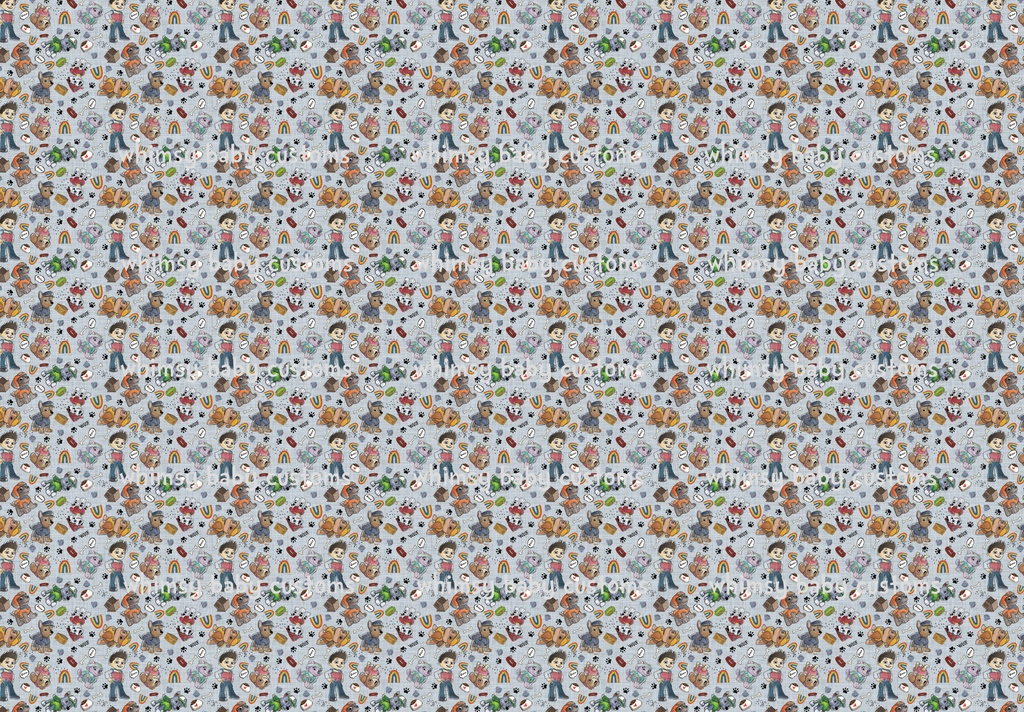 Fabric Paw Dogs (PP) Scribble on Grey Linen