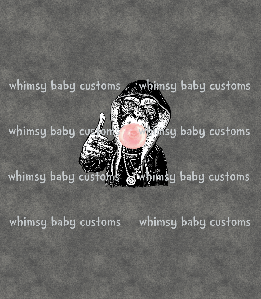 369 Child Panel Hipster Monkey with Bubblegum (on Light Grunge Grey)