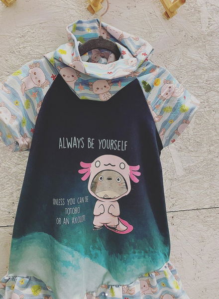 A1073 Adult/Romper Panel Forest Spirit Always Be Yourself Axolotl Pink