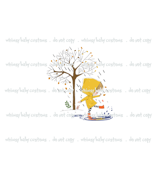 N682 Girl Stomping In Puddles Child Panel - White
