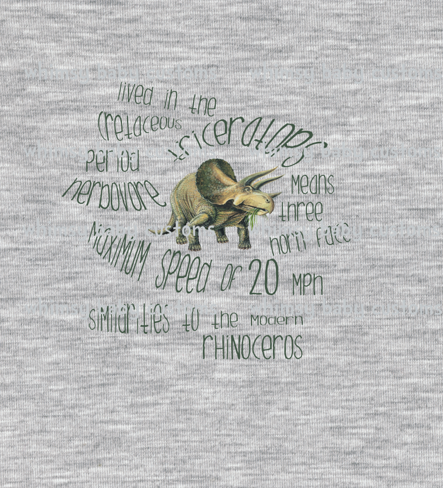 683H Child Panel Triceratops on Heather Grey