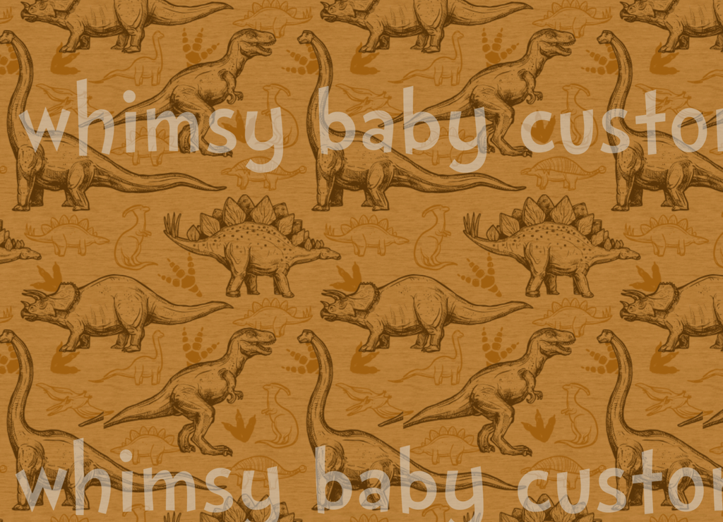 Fabric Tone on Tone Dinosaurs on a FAUX Mustard Heather