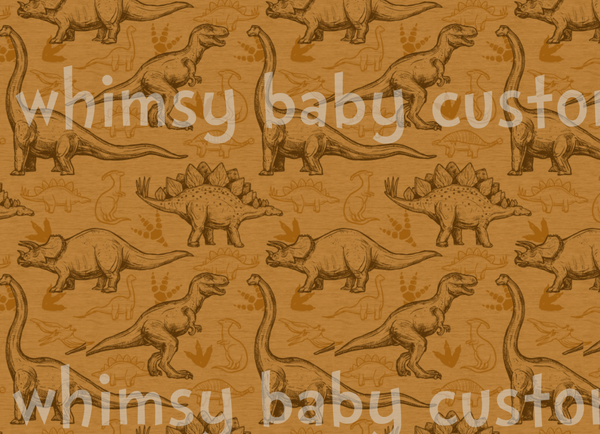 Fabric Tone on Tone Dinosaurs on a FAUX Mustard Heather
