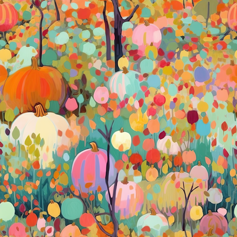 Fabric Watercolour Pumpkins and Flowers