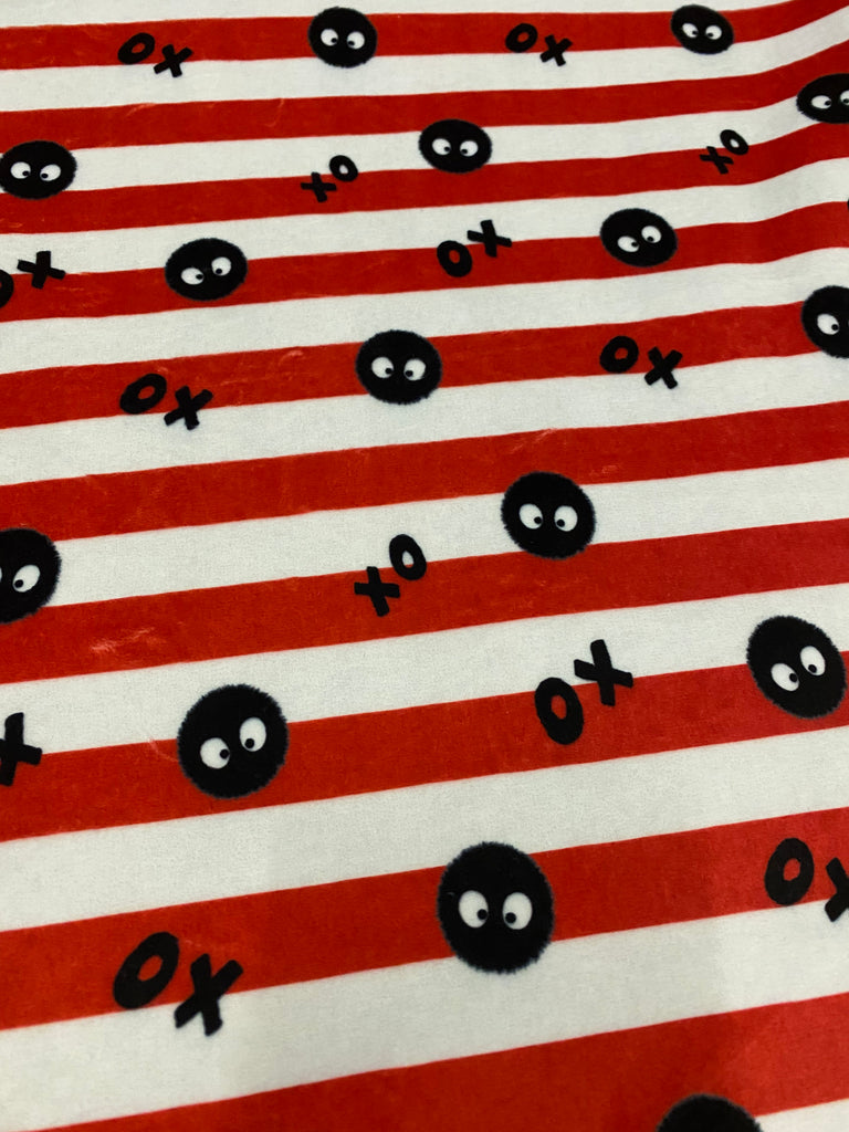 Fabric Red and White Stripes with MNT Forest Spirit Soot Sprites