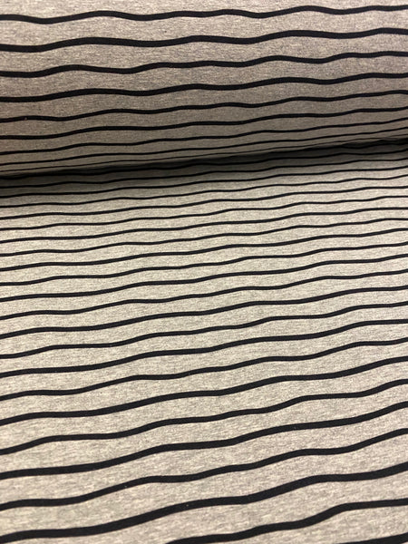 Fabric Thick Black Wonky Stripes On Heather