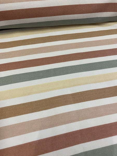 Fabric Earth toned Rainbow Collection Stripes on White