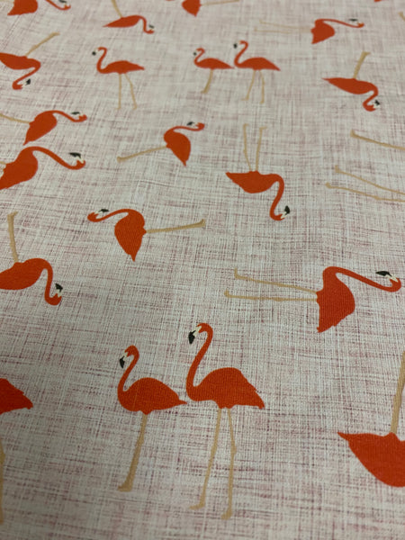 Fabric Flamingos Linen Look