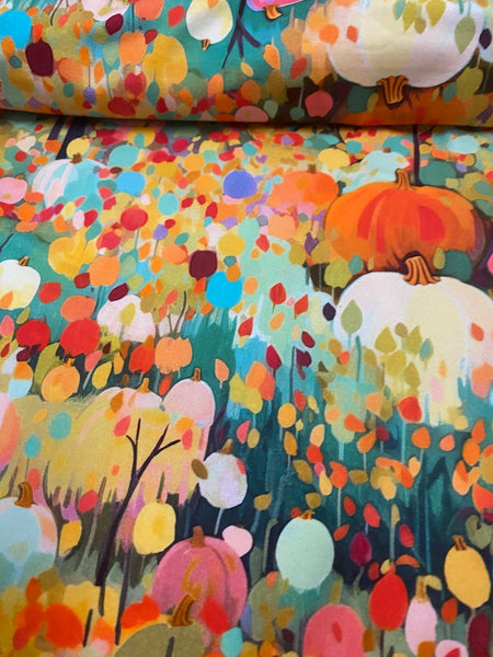 Fabric Watercolour Pumpkins and Flowers