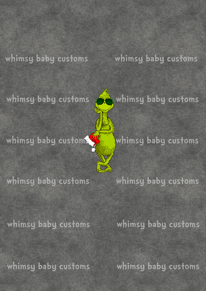 Adult/Romper Panel Cool Grumpy Green Guy Holding Santa Hat on Light Grunge Grey Background