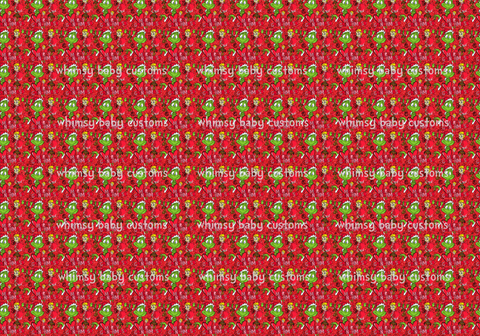 Fabric Grumpy Green Guy Believe on Red