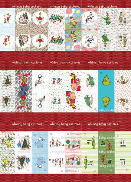 Fabric Advent Calendar Bag Panels Dr. S and the Grumpy Green Guy Collection