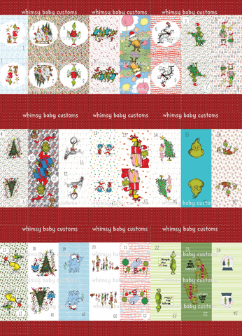 Fabric Advent Calendar Bag Panels Dr. S and the Grumpy Green Guy Collection