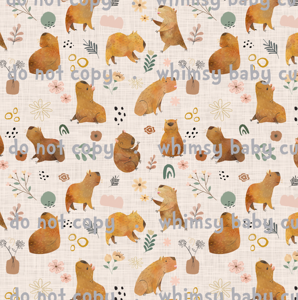 Flash Halloween / Fall Preorder 2024: Fabric Beige Linen Background (Capybara Print)