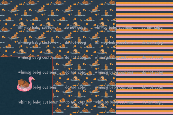 Flash Halloween / Fall Preorder 2024: Rapport Capybara on Pink Floatie (on Navy)