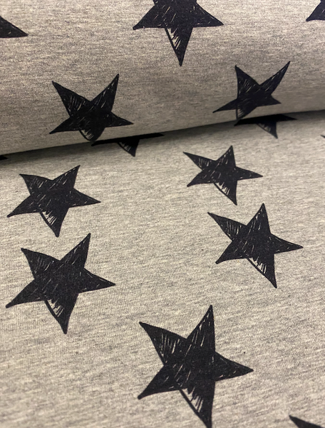 Fabric Scribble Stars on Heather Grey - by the YARD