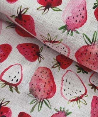 Fabric Watercolour Strawberries on Grunge Pink