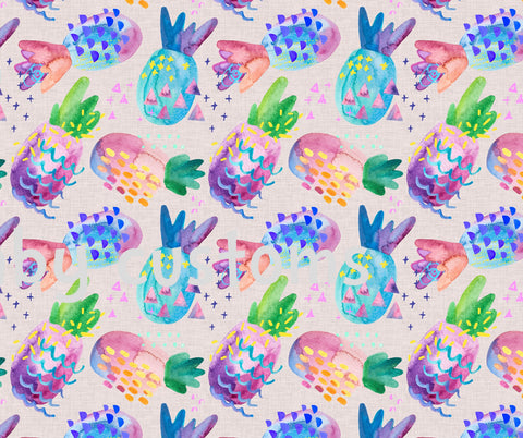 Watercolour Pineapples on PINK Linen