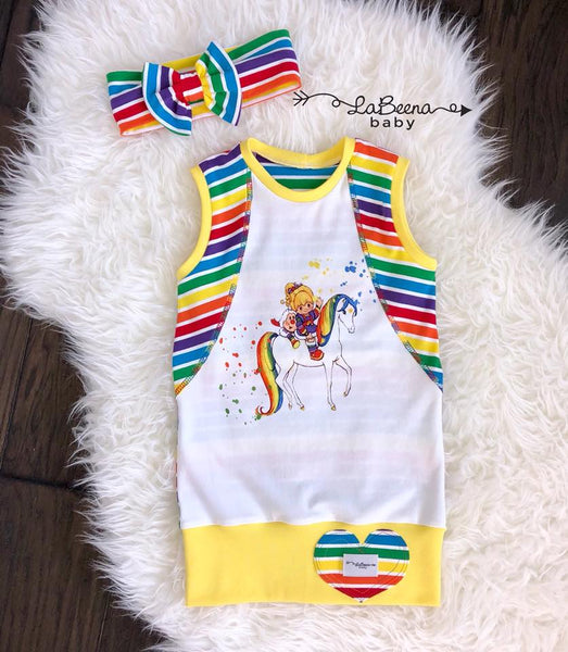 545 Bright Rainbow Girl on Horse Child Panel (on WHITE)