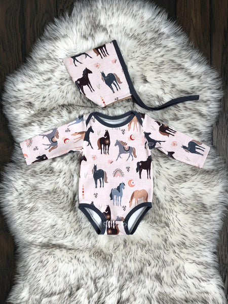 Boho Horses on Beige Fabric