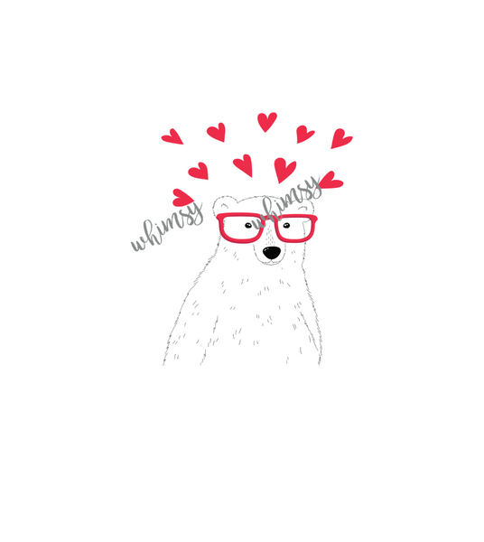 690 Valentine Bear with Glasses Child  Panel on White