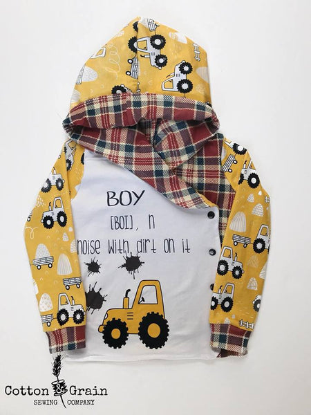 587 Boy Tractor Dirt Child Panel (on FAUX heather grey)