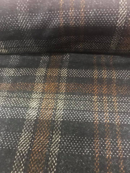 Grey and Mustard Tartan Plaid Fabric - French Terry