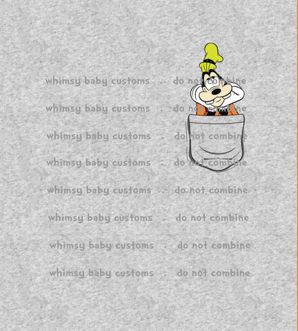 417H Child Panel Goof Dog in a Pocket on Heather Grey